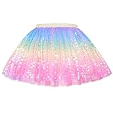 JOCMIC Girls Sequin Skirts Tulle Dance Toddler Tutu Skirt Kids Birthday Fashion Clothes 2-6T Rainbow