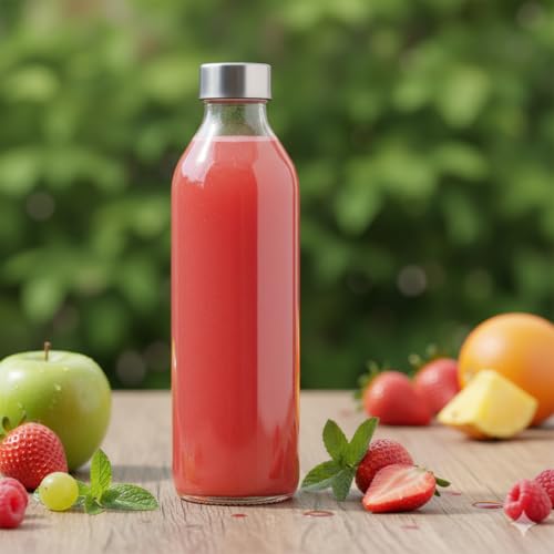 Image of Glassbunny Glass Water Bottle with Leak-Proof Airtight Stainless Steel Lid for Water, Smoothie, Juices Reusable Travel Drinking Fridge Bottle 800 ML