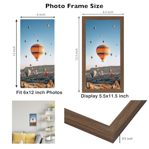 Image of JCJMY 6x12 Picture Frame Brown for Wall Hanging, Wall Mounting Horizontally or Vertically, 6 x 12 Wall Gallery Poster Photo Frame with Shatter Resistant Plexiglass, Brown