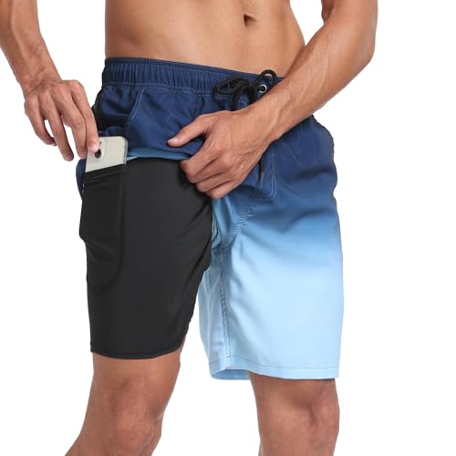 Mens Swimming Shorts with Quick Dry Swim Trunks Bathing Suit 2 in 1 Stretch Beach Swimsuit for Surfing Sport