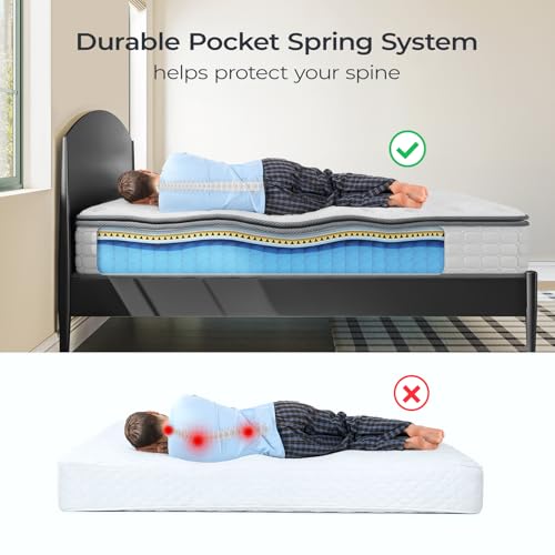Image of Vesgantti Twin Mattress, 10 Inch Hybrid Twin Size Mattress in a Box, Single Bed Pillow Top Mattresses, Foam and Pocket Coils Innerspring Mattresses, Pressure Relief, Medium Firm Feel