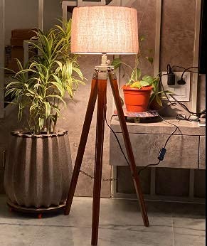 Nautical HIND Wooden Italian Crafter Decorative Antique Tripod Standing Floor Lamp for Living Room, Bed Room, Study Room Corner & Office - Brown, Pack of 1