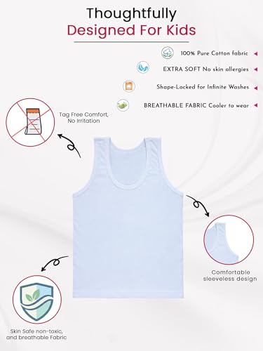 Image of KIDS Boy's Regular fit Vest 100% Cotton Vest for Boys | Skin Friendly | Lightweight | Sleeveless Design | Pack of 3 (Color & Print May Vary)