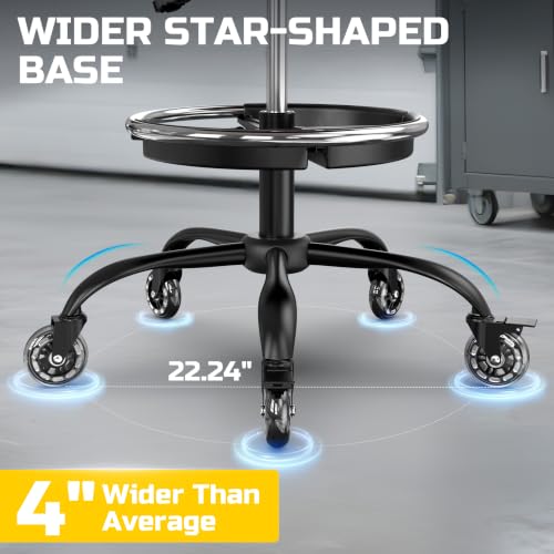 Image of Rolling Shop Stool with Wheels, Garage Stool Chair, Yellow