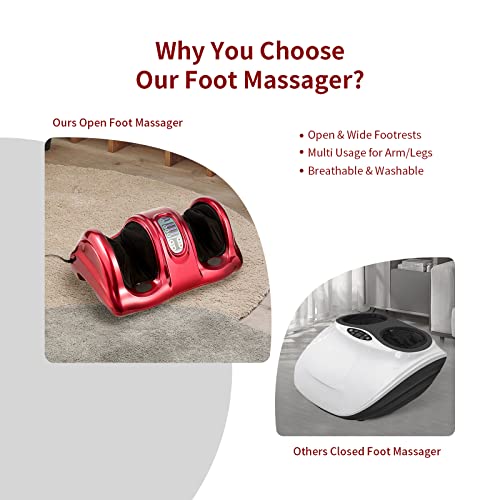 Image of Giantex Shiatsu Foot Massager Machine for Feet, Leg Calf Ankle, Nerve Pain Therapy Spa Gift Deep Kneading Rolling Massage, Electric Shiatsu Foot Massager w /Remote, 4 Modes, Red