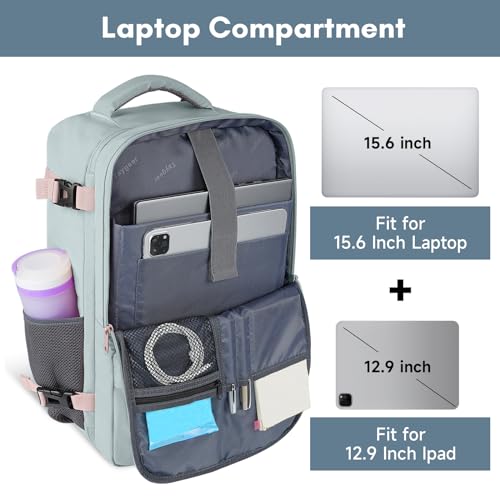 Image of Taygeer Personal Item Backpack for Men Women, Travel Backpack Carry on | Carry on Luggage Flight Approved with Water Bottle Pocket & Shoe Pouch, Large Weekender Work Bag for Hiking Gift, Gray Powder