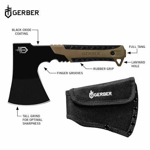 Image of Gerber Gear Pack Hatchet - 3.5 inch Steel Blade Axe with Full Tang - Survival, Bushcraft and Camping Gear - with Mountable Nylon Sheath - Brown