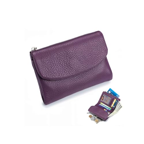 Leather Joyfullygo Wallet, RFID Small Wallet Women, Chic Pebble Design with Secure Card, Coin & Cash Storage (PURPLE)