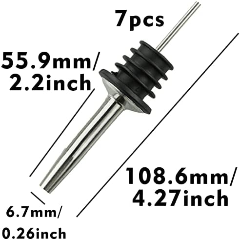 SZCXDKJ 7 Pieces Bottle Speed Pourers, Stainless Steel Liquor Pourers Bottle Dispenser for Wine Spirits Alcohol Olive Oil Syrup Bottles with Rubber Stopper