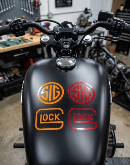 Image of SIG Decal - (Orange Reflective, 2 x 2 Inches) - Vinyl Car Bumper Sticker, Gun, Truck, Window, Motorcycle, Helmet, Bumper, Laptop