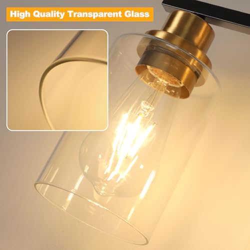 Image of Unicozin 3 Light Bathroom Light Fixtures, Modern Vanity Lights Over Mirror, Black and Gold Wall Lamp with Clear Glass for Living Room Cabinet Bedroom Porch
