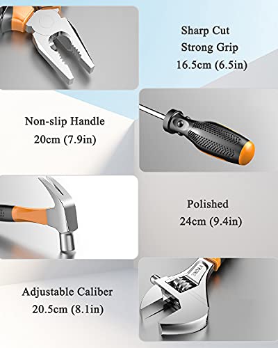 51stück Hand Werkzeug Set, Haushalts Werkzeugkoffer mit 25V Akku-bohrmaschine, Multimeter, Hammer, Zange… – Bild 7