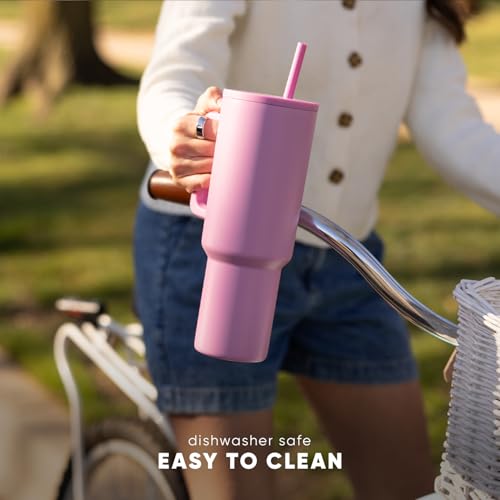 Simple Modern 40 oz Trek Tumbler with Handle and Straw Lid | Cup Holder Friendly Insulated Stainless Steel Travel Mug | Forest