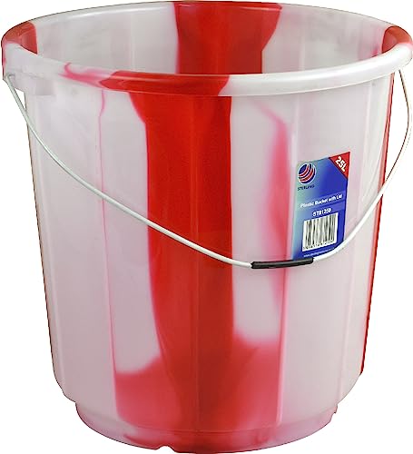 Plastic Storage Bucket with Lid and Metal Handle (Red 25L)