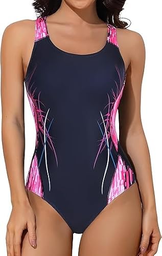 Image of Charmo Womens Swimming Costume One Piece Competition Swimsuit Red Print S