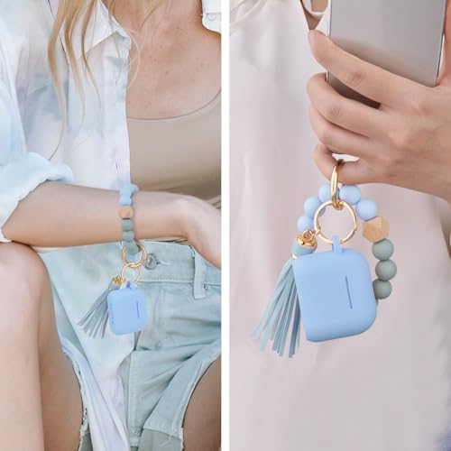 Image of Filoto Compatible with AirPods 4 Case - Soft Silicone Cover with Bracelet Lanyard and Keychain, Shockproof and Scratch-Resistant, Cute Design for AirPods 4th Generation(Gray Blue)