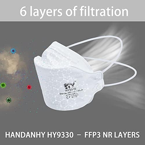 Non-Valved FFP3 Face Masks, Handanhy HY9330 Pro NR D Premium Disposable Respirator - CE Certified & Tested by BSI, Individually Wrapped (30)