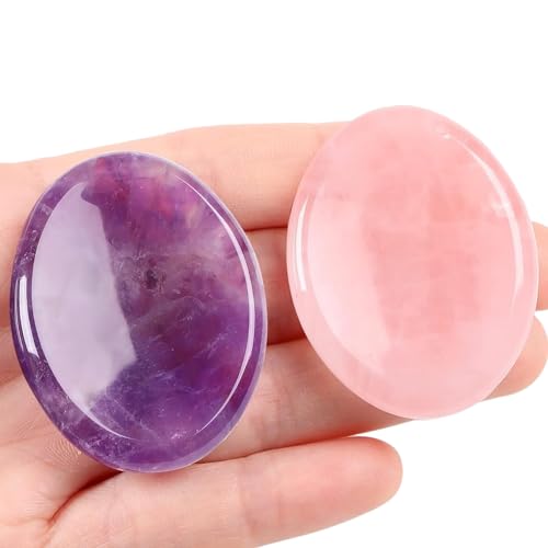 Chakra and Healing Stones, 2 Piedras Chakras, Piedras Naturales, Piedra Cuarzo Rosa, Piedras de Amatista,Ayudarán a Eliminar el Estrés