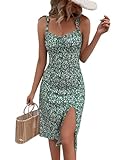 Relipop Women's Floral Slip Summer Dress Square Neck Slit Midi Dresses for Women Spaghetti Strap Sleeveless Casual Sundress