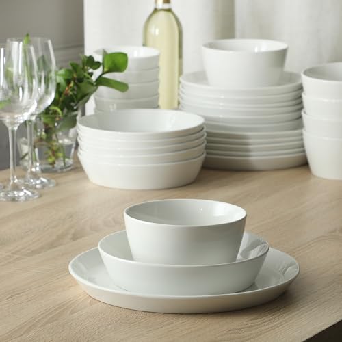 Image of Martha Stewart Selma Plates and Bowls Sets, 30-Piece Porcelain Dinnerware Set for 6, White Dish Set with Dinner Plates, Dessert Plates, Pasta Bowls, Cereal & Fruit Bowls