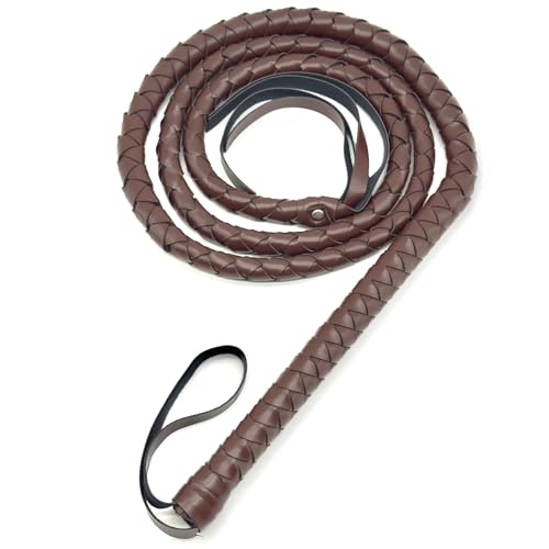 Brown Whip for Halloween Costume - 6.5 Feet PU Leather Whip, Cat Woman Lion Tamer Cowboy Costume Accessories for Adult Women Men Cosplay