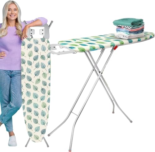 STAHLMANN ® Bügelbrett [105x30 Bügelfäche] mit rutschfesten Füßen – robuster Bügeltisch – extra stabiles Bügelbrett [Made IN EU] – Tischbügelbrett (weiß/Muster)
