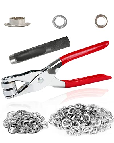 Image of 150Pcs 1 /2 Inch Grommet Tool Kit, Grommet Kit, Eyelet Kit with Leather Hole Punch Pliers, 150 Metal Eyelets and Grommets for Leather, Shoes, Fabric, Belt (Silver)