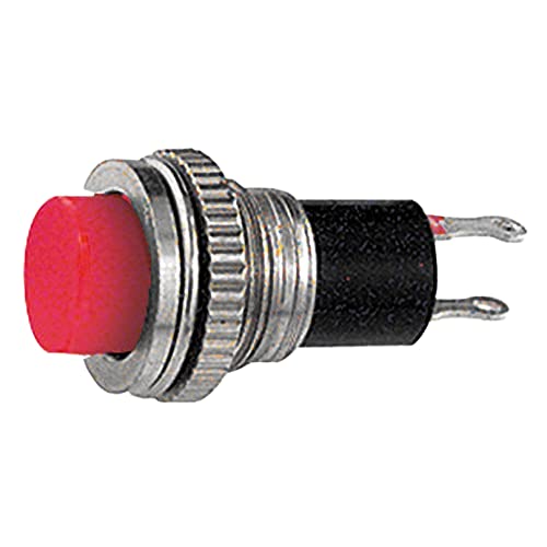 Pulsante unipolare con tasto rosso con contatto normalmente chiuso, foro di montaggio diametro 10mm - 250V 0,5A