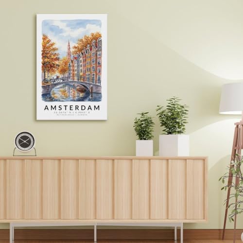 Poster Amsterdam aquarelle art mural vintage grande taille 50x75