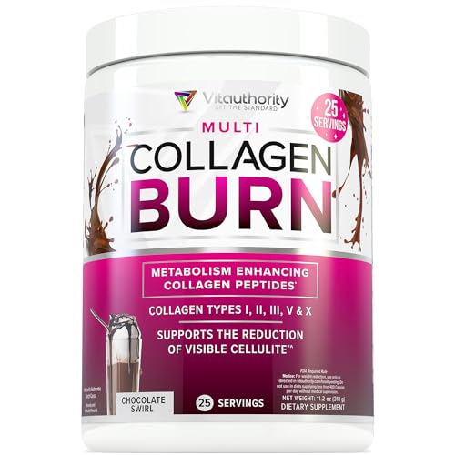 Vitauthority Hydrolyzed Collagen Powder for Weight Loss - Collagen Burn Ultimate Beauty Complex Multi Collagen Peptides Powder for Women with Types I II III V and X for Fat Burning Support