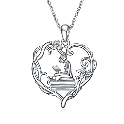 YFN 925 Sterling Silver Book Lover Necklace Reading Pendant for Women Graduation Gift Jewelry for Student Friends Classmate - Main Image