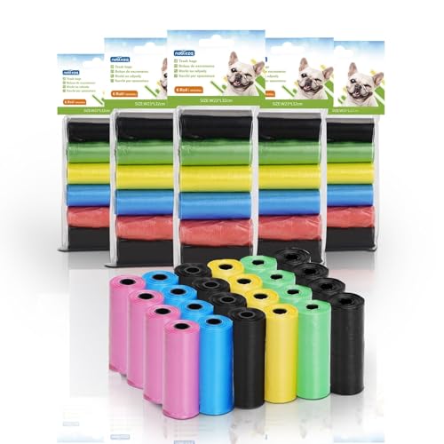 Nobleza Bolsas Caca Perro, 1080 Unidades Bolsas Excrementos Perros, Extra Grueso, Fuerte y a Prueba. 6 Rollos por Pack, 72 Rollos, 5 Colores