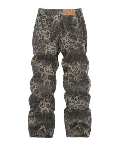 Men's Camo Cargo Pants, Tactical Baggy Straight Wide Legs Denim Work Military Trousers2