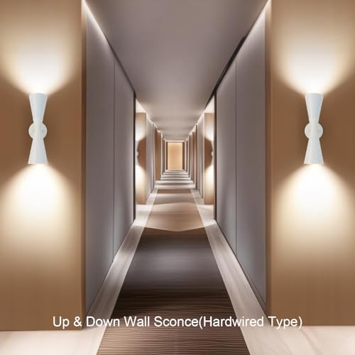 Image of Modern Indoor Wall Sconce Up and Down White Wall Sconce Mid Century Indoor Wall Light Fixture Hardwired Wall Mounted Lamp for Living Room Bathroom Bedroom Hallway 15 Inch