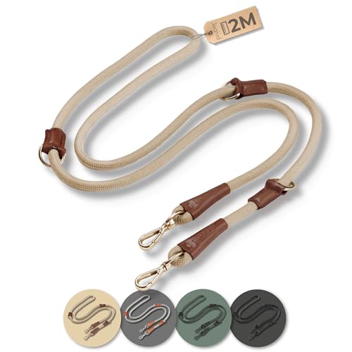 PiuPet® Guinzaglio per Cani 2m | 3 Posizioni | Doppio per Taglia Grande e Piccola | Addestramento (Beige)