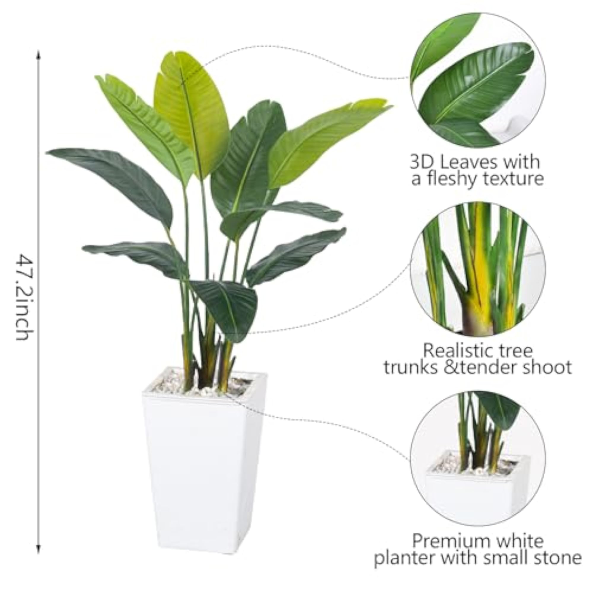 Bird of Paradise Artificial Plant 4FT with White Tall Planter