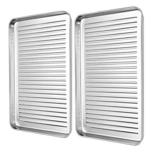 Nonstick Stainless Steel Baking Pan Tray Set 2 Pack Toaster Oven Pan Rectangular Trays in 9.5" 12.6" and 17.3" Sizes Baking Sheets for Cookies Warp Resistant (440x320mm)