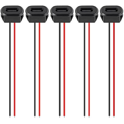ALMOCN 5PCS Type-C Female Chassis 2 Pin Type-C Female Socket Connector Waterproof Jack Female Charging Port with Card Buckle 3A USB-C Charger Plug Socket Cover