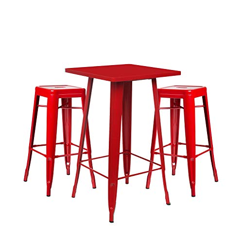 SKLUM Pack Mesa Alta LIX & 2 Taburetes Altos LIX Rojo - (Elige Color)
