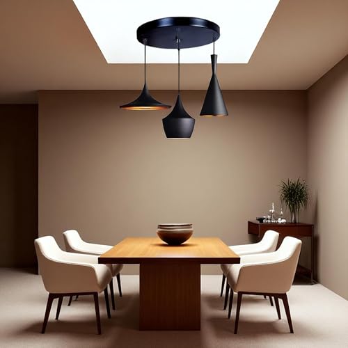 Image of GreyWings 3, Piece Black Aluminium Hanging Pendant Light Set, Decorative Indoor Ceiling Lamp Cluster, for Dining, Kitchen, Living Room, (Big) Cluster Set