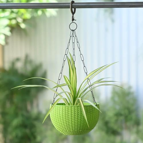 Image of Go Hooked Green Hanging Planters, 7.1 inch Diameter, 4.8 inch Height, 3mm Thickness, 13 inch Chain, 3 Pieces
