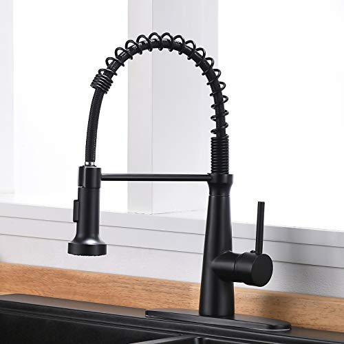 TIMACO Grifo de cocina con alcachofa giratoria 360°, grifo mezclador monomando para cocina, con muelle en espiral, color negro Cover