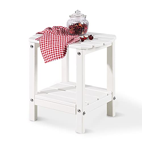 Fruiteam 2-Tier Patio Side Table, Rectangular Modern Outdoor Table White, Easy-Maintenance & Hassle-Free Installation, Dual-Purposed Poly Lumber End Table As A Foot-Stool, Coffee Table, Plant Stand #TOP24