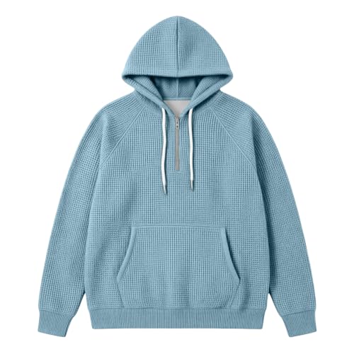 Waffle Knit Hoodie Men Oversized Hooded Sweatshirt 3/4 Zip Pullover - image 6