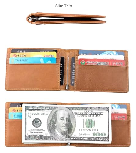 Genuine Real Leather Slim Minimalist Wallet for Men & Women. RFID Blocking Front Pocket Card Holder with Money Clip Front ID Window 10 card Slot (BLue)4