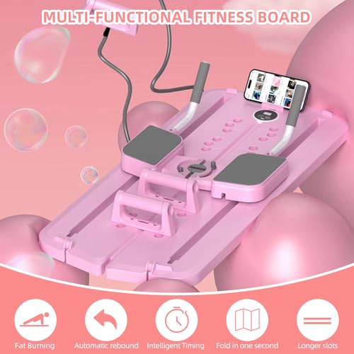 JANUA Pilates Reformer Machine, Pilates Board, Multifunctional Abdominal Board with Resistance Band, Push up, Ab Machine, Core Trainer, ab Workout Equipment for Women (Pink)