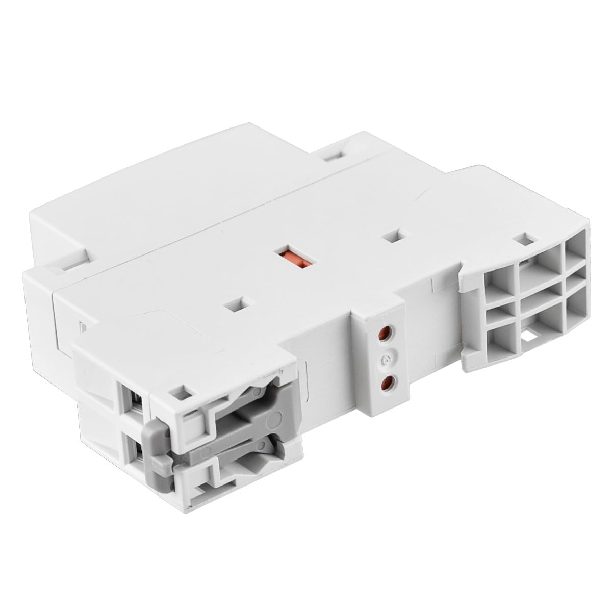 Bottom view of the Heschen HSR1-25 AC Contactor, showing the DIN rail mounting clips.