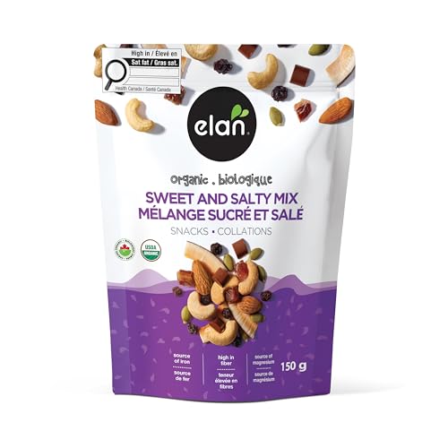 Elan - Elan Organic Sweet & Salty Mix, 150g, Non-GMO, Gluten-Free, Vegan, Kosher, Vegan Dark Chocolate, Dried Fruits (Raisins, Dates), Nuts (Roasted Cashews, Roasted Almonds) & Pumpkin Seeds