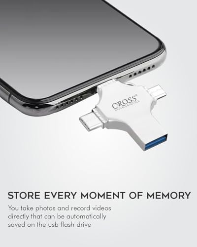 Image of CROSS 256 GB Pendrive, 4 in 1 Flash Drive with Lightning, Micro USB, USB A, Type-C Interface PenDrive for iPhone & Android Compatible with Phone, Pad, Android, PC