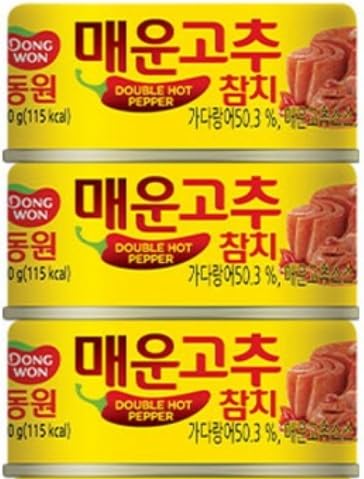 Tuna Can With Double Hot Pepper Sauce, 3.17 Ounce(90g x 3can) 매운고추참치